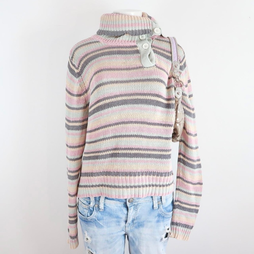 pastel striped mock neck knit sweater y2k